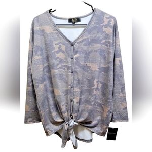 NWT L&B Women's Long Sleeve Camo Button Down with Tie Front
